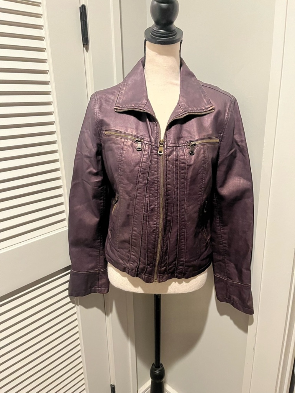 Gallery Plum Faux Leather Zip Jacket